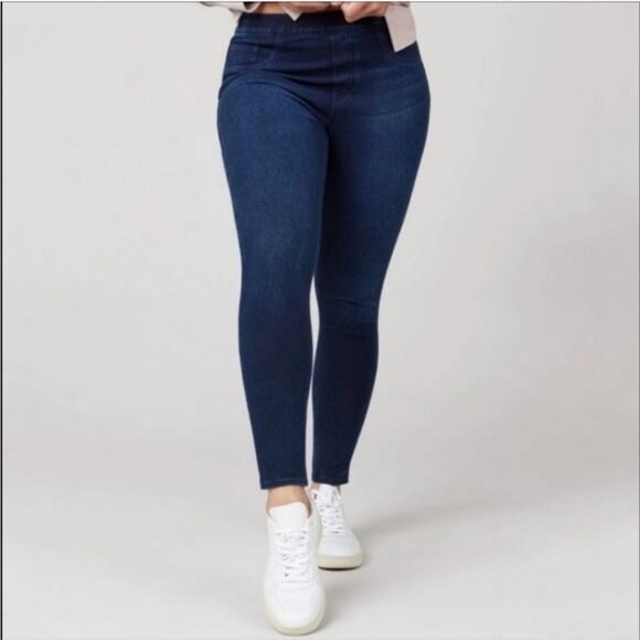 SPANX Jean-Ish Skinny Dark Wash Leggings Jeans Size Large - Picture 1 of 12
